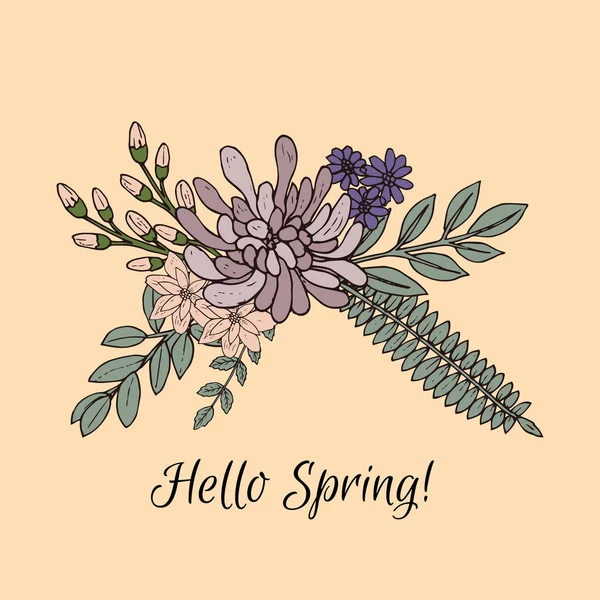 꽃꽂이와 봄 인사말 카드 — 스톡 벡터