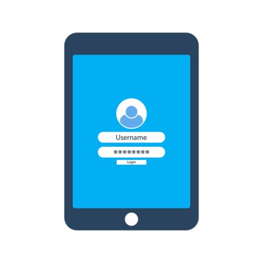 Giriş formu üstünde belgili tanımlık perde ile tablet.