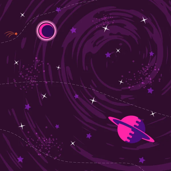 Raum flachen Hintergrund mit Planeten und Sternen — Stockvektor