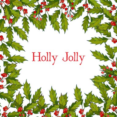 Yaprak ve meyveleri ile Noel holly ağaç kare