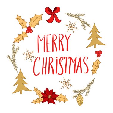 Çelenk ile Noel ve yılbaşı tebrik kartı