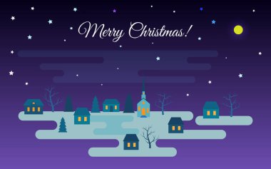 Kış manzarası ile yılbaşı tebrik kartı