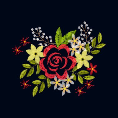 Vintage nakış renkli çiçekler kompozisyon