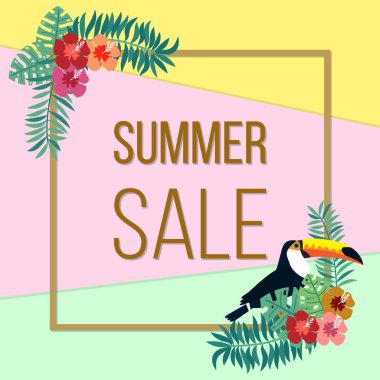 Yaz satış poster renkli tropikal yaprak