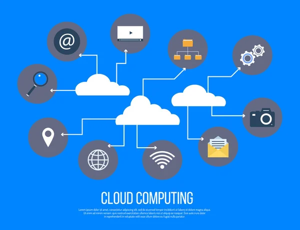 Servicios y tecnología de computación en nube, almacenamiento de datos — Archivo Imágenes Vectoriales