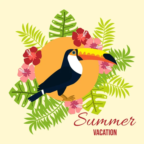 Summer card with tropical bird toucan