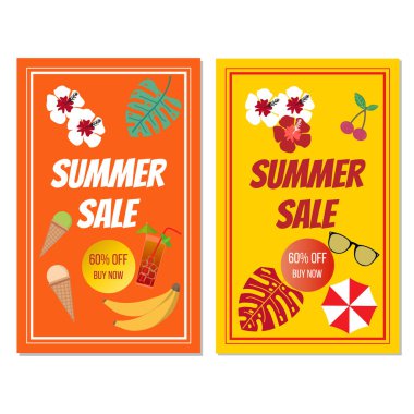 Yaz satışı büyük başlığı ile tropikal öğeleri ayarla