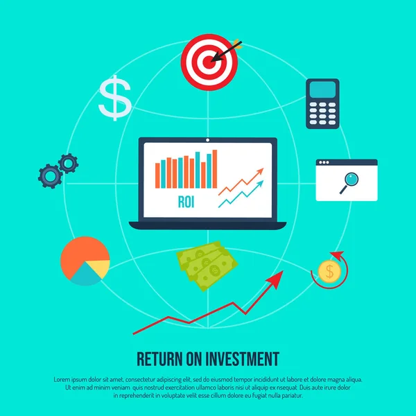 Concept de retour sur investissement, ROI, bénéfice des entreprises — Image vectorielle