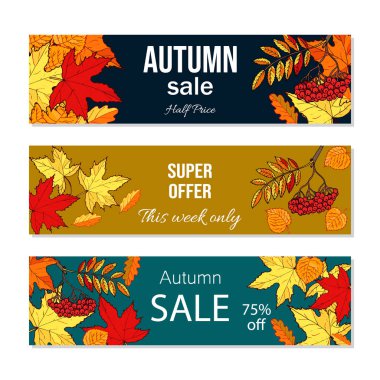 Sonbahar satış indirim Tasarım renkli yaprakları ile.