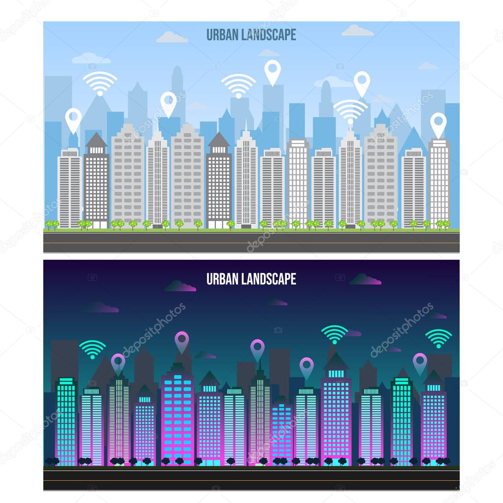 Day and night urban landscape