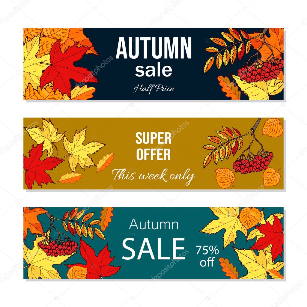 Autumn Sale discount design with colorful leaves.