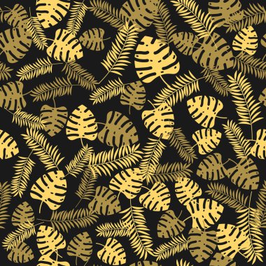 Altın yapraklı, tropik, pürüzsüz desen
