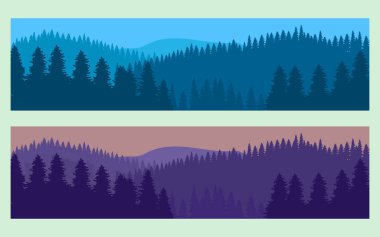 Ağaçlarla yatay gerçekçi orman manzarası