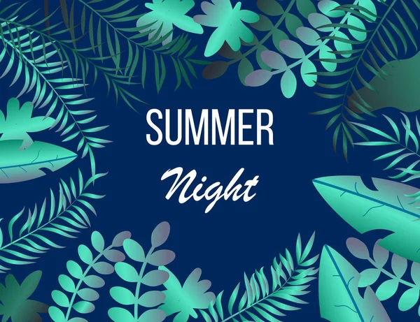 Summer night tropic background with palm leaves — Stock Vector