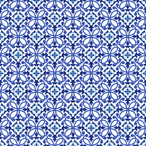 Azulejos portugisisk traditionell prydnadsföremål kakel, blått och vitt mönster. — Stock vektor