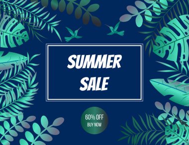 Yaz satış afiş arka plan tropikal elemanları ile