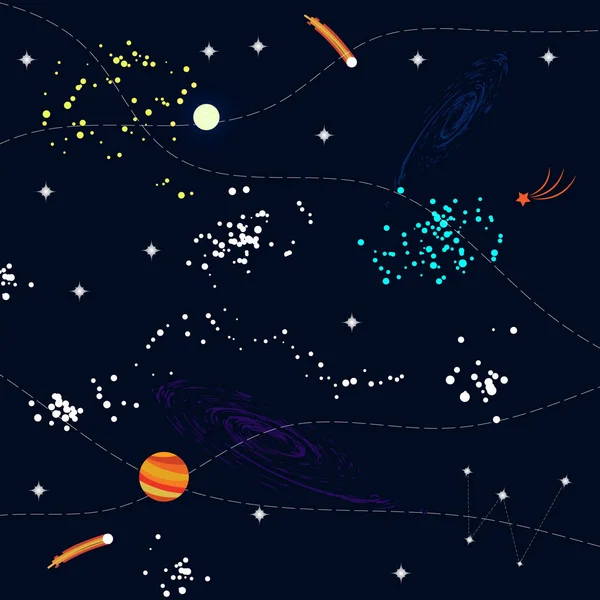 Космічний плоский фон з планетами та зірками — стоковий вектор