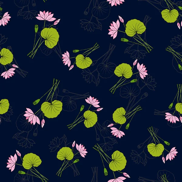 손으로 그린 연꽃과 원활한 패턴 — 스톡 벡터