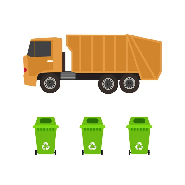 Müllwagen und Mülltonnen — Stockvektor