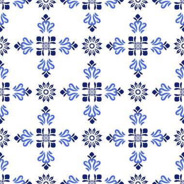 Azulejos Portekiz geleneksel süs taşı, mavi ve beyaz pürüzsüz desen