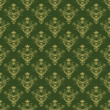 Koyu yeşil arka plan, güzel altın süslemeleri var.