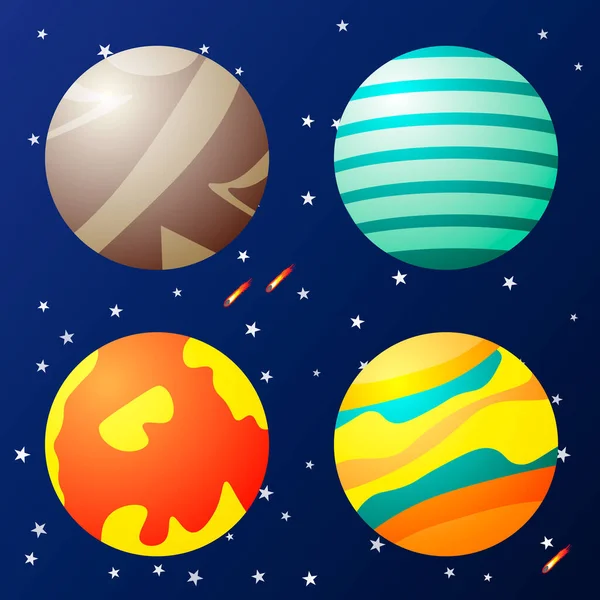 Conjunto de planetas de fantasia no espaço — Vetor de Stock