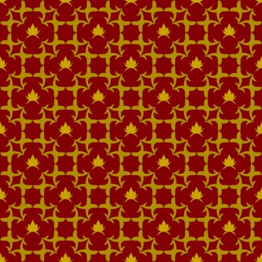 Koyu kırmızı arkaplan ve güzel altın süsler.