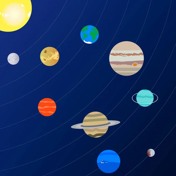 Sistema solar con sol y planetas — Vector de stock