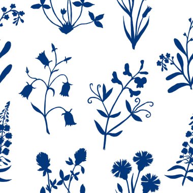 Elle çizilmiş yabani çiçeklerle kusursuz desen