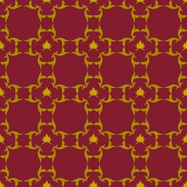 Koyu kırmızı arkaplan ve güzel altın süsler.