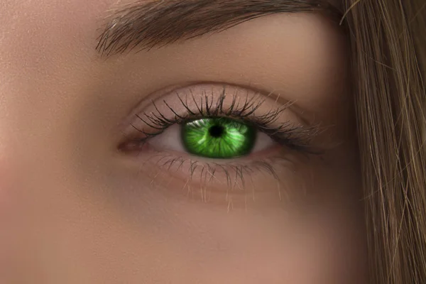 Zářivě Zelené Oči Dlouhé Řasy Detail — Stock fotografie
