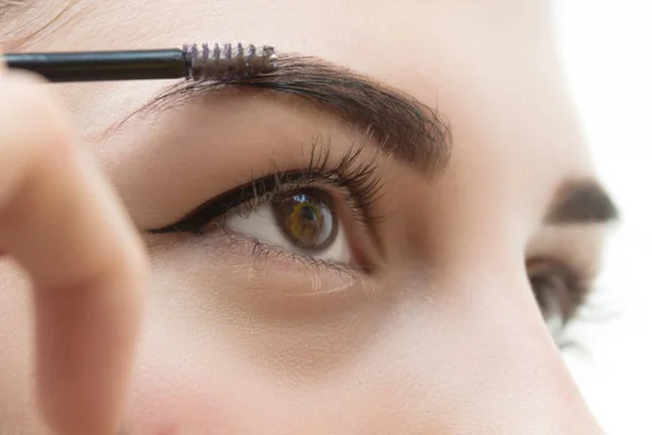 A woman paints eyebrows for eyebrows. The concept of beauty, makeup, visage