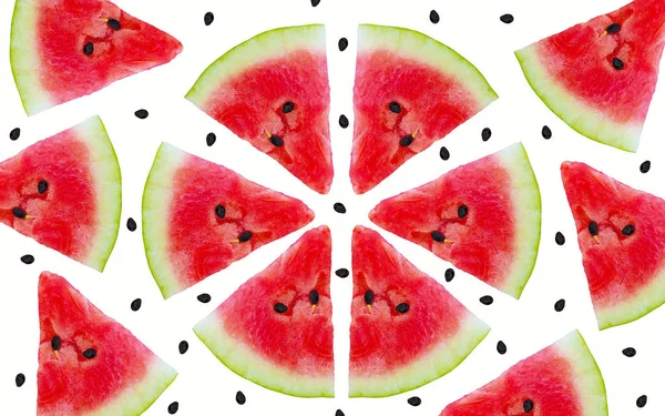 Wassermelonenstücke Auf Hellem Hintergrund Sommer Wassermelone Hintergrund — Stockfoto