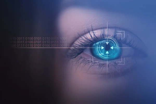 Biometric Scan Female Eye Close Concept Modern Virtual Reality — Stock Photo, Image