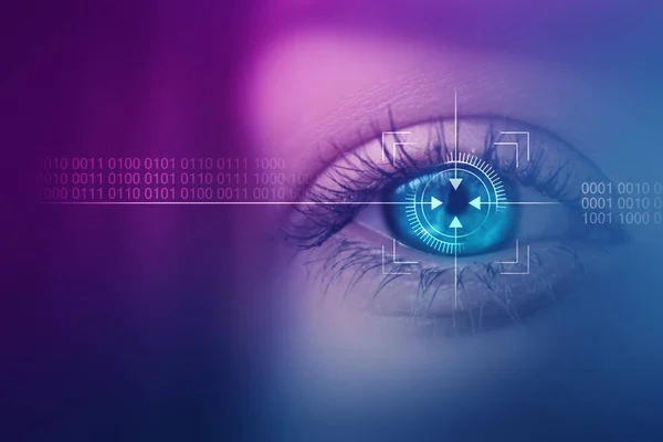 Biometric scan of the female eye close-up. The concept of modern virtual reality