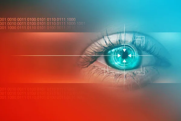 Biometric scan of the female eye close-up. The concept of modern virtual reality