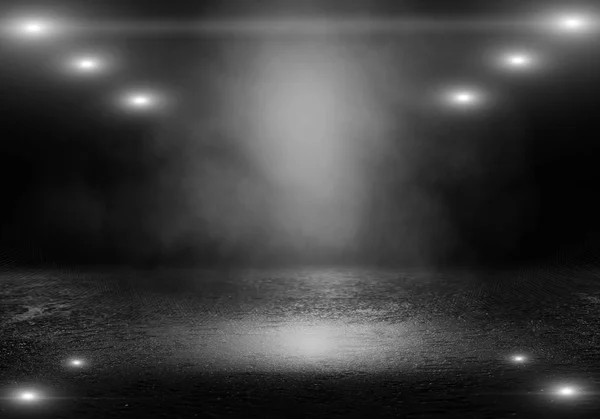 Arka plan boş bir karanlık oda. Boş duvarlar, ışıklar, duman, kızdırma, ışınları