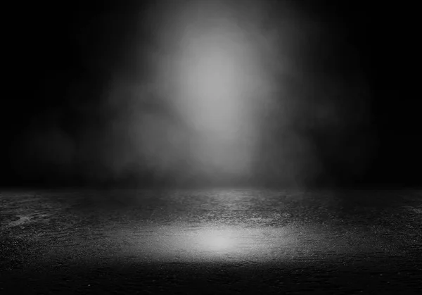 Υπόβαθρο Ένα Άδειο Σκοτεινό Δωμάτιο Κενούς Τοίχους Καπνός Λάμψη Φώτα — Φωτογραφία Αρχείου
