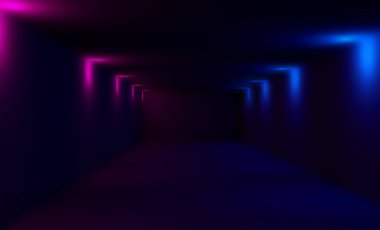 Empty dark room with neon lights, blurred black background with colored lights clipart