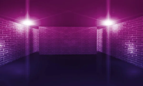 Achtergrond Van Een Lege Corridor Met Bakstenen Muren Neon Licht — Stockfoto