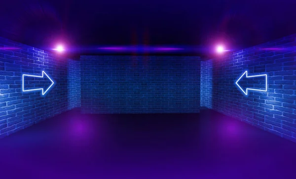 Achtergrond Van Een Lege Corridor Met Bakstenen Muren Neon Licht — Stockfoto