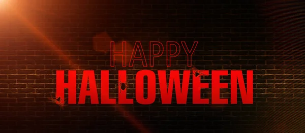 Der Hintergrund Einer Ziegelwand Mit Neonschrift Halloween Lichtern Und Glühen — Stockfoto