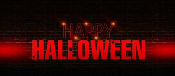 Fondo Una Pared Ladrillo Con Texto Neón Halloween Luces Resplandor — Foto de Stock