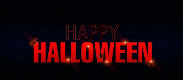 Der Hintergrund Einer Ziegelwand Mit Neonschrift Halloween Lichtern Und Glühen — Stockfoto