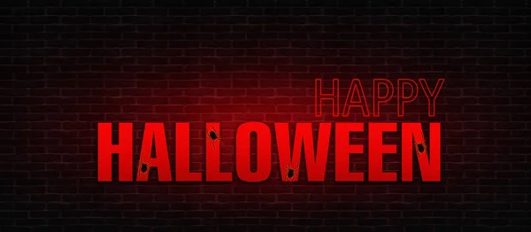 Háttérben Egy Téglafal Neon Szöveg Halloween Fény Ragyogás Boldog Halloween — Stock Fotó