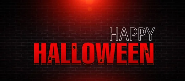 Háttérben Egy Téglafal Neon Szöveg Halloween Fény Ragyogás Boldog Halloween — Stock Fotó