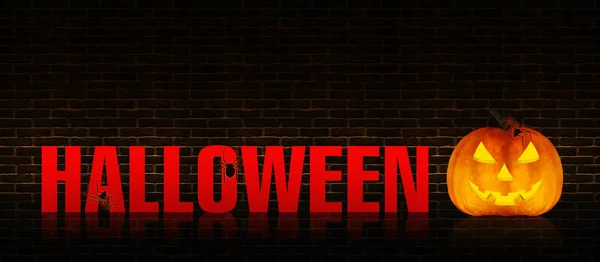 Abstrakte Dunkle Hintergrund Halloween Kürbis Spinnwebe Und Inschrift Auf Dunklem — Stockfoto