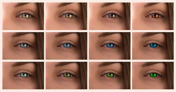 Hintergrundcollage aus verschiedenen Augenschattierungen. blaue, grüne, braune Augen in Großaufnahme — Stockfoto