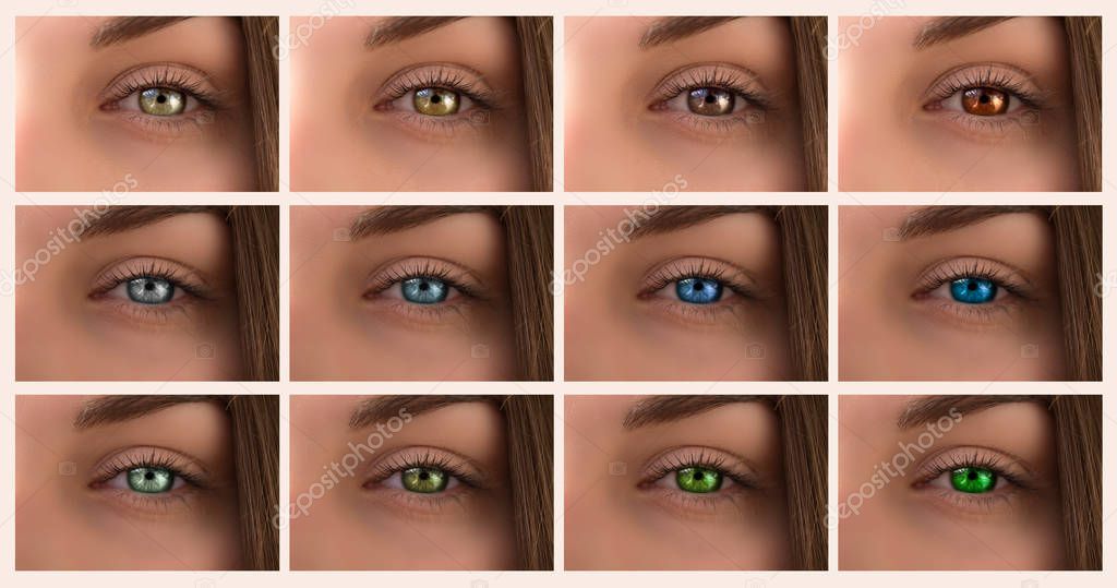 Background collage of different shades of eyes. Blue, green, brown eyes close-up