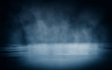 Arka plan boş bir karanlık oda. Boş duvarlar, ışıklar, duman, parlaklık, ray